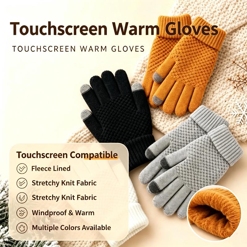 Warm Fleece Lined Knitted Touchscreen Gloves For Winter Sports Commuting Cold Weather Daily Use