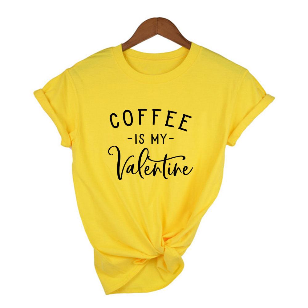 Coffee Is My Valentine Women Graphic Short Sleeve T Shirt Casual Valentines Day Gift Funny T