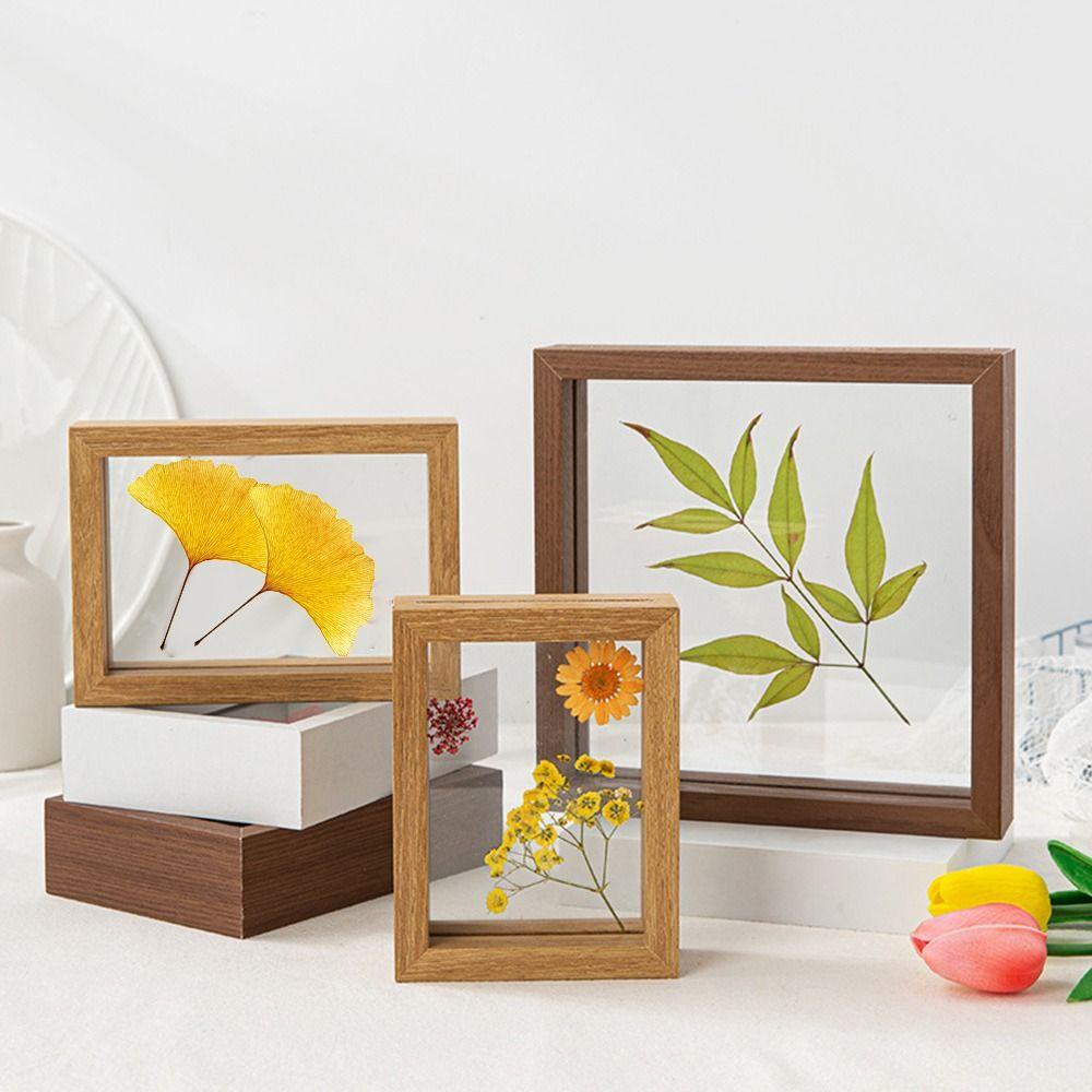 Wooden Glass Leaf Specimen Frame Double-sided Transparent Paper-cut Picture Frame Thicked Photo Display Frame Home Decoration