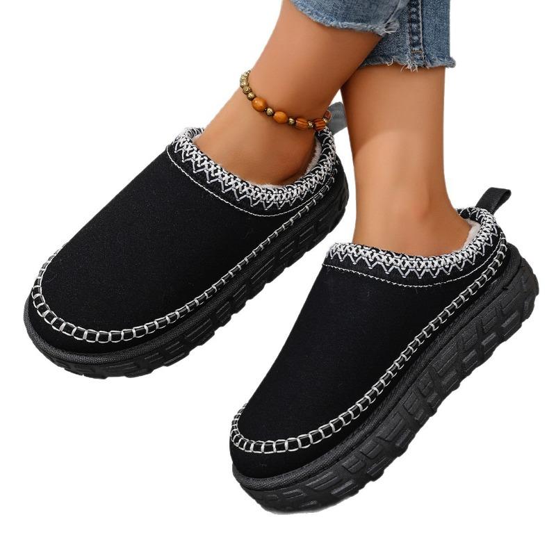 Foreign trade new large size thick-soled warm ethnic style half-tray cotton shoes women's cross-border plush tire sole snow boots
