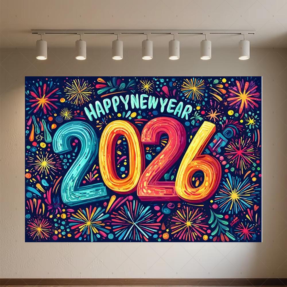 Black Gold New Year Background Banner Glitter 2026 Happy New Year Backdrop Supplies Balloons New Year Party Decoration Gifts