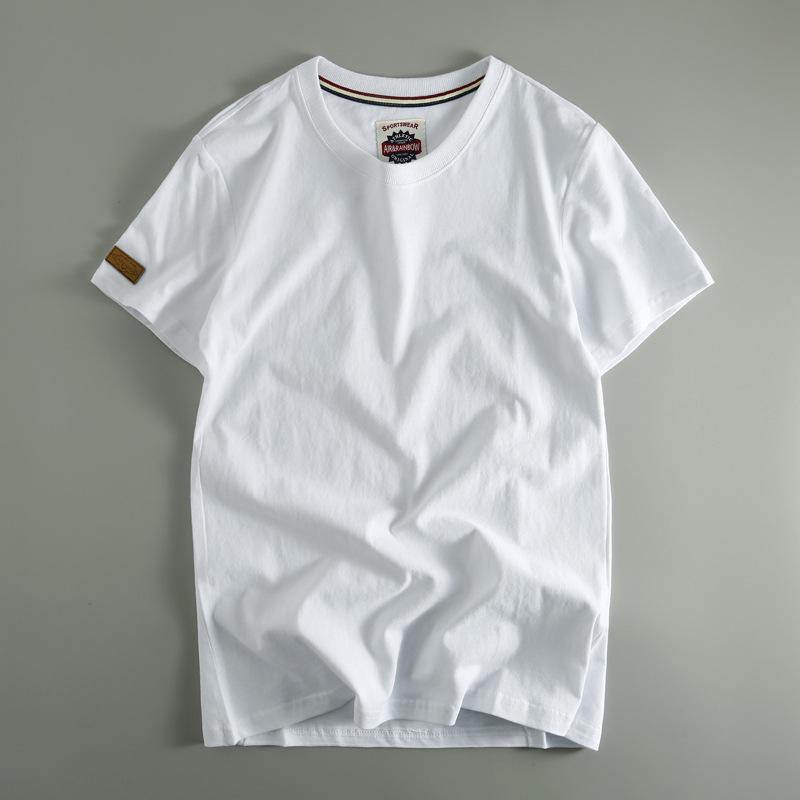 Мужская летняя ретро футболка с короткими рукавами и круглым вырезом однотонная мужская мода простые повседневные спортивные топы XXXL белый 2378₽