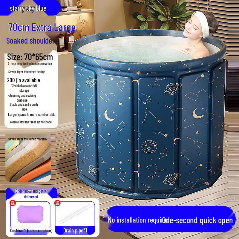 Large Portable Soaking Tub with Thick Quilted Insulation - No Installation Needed, Folding Bathtub for Adults.