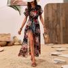 Women's Printed High Slit Long Casual Holiday Shirt Summer Fashion Dress