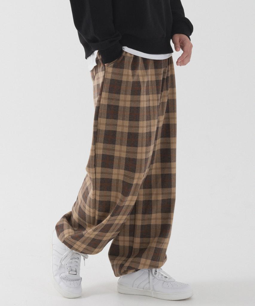 PIANER Tartan Check Wide Jogger Pants (Mocha)