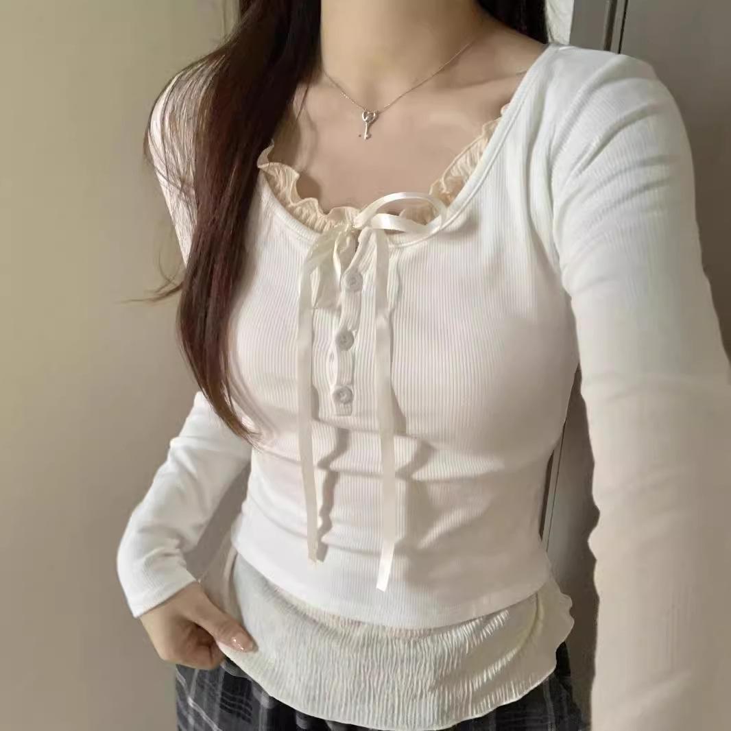 

Autumn 2024 Women s Slim-Fit Two-Piece Long-Sleeve Chic Layered T-Shirt S