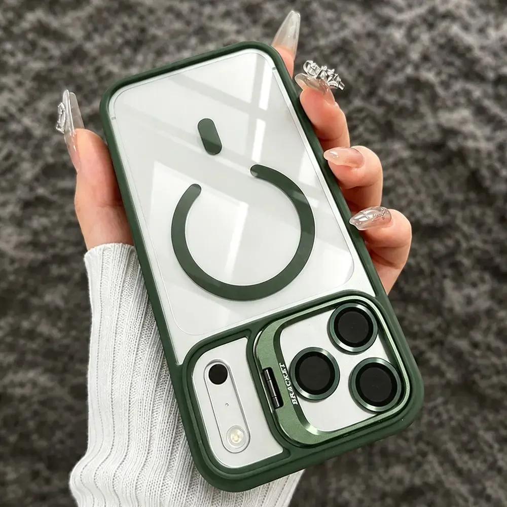 Magnetic Lens Film Protector Stand Case for IPhone 18 Pro Max 18Pro 17 16 15 14 13 12 Pro Max for Magsafe Shockproof Clear Cover