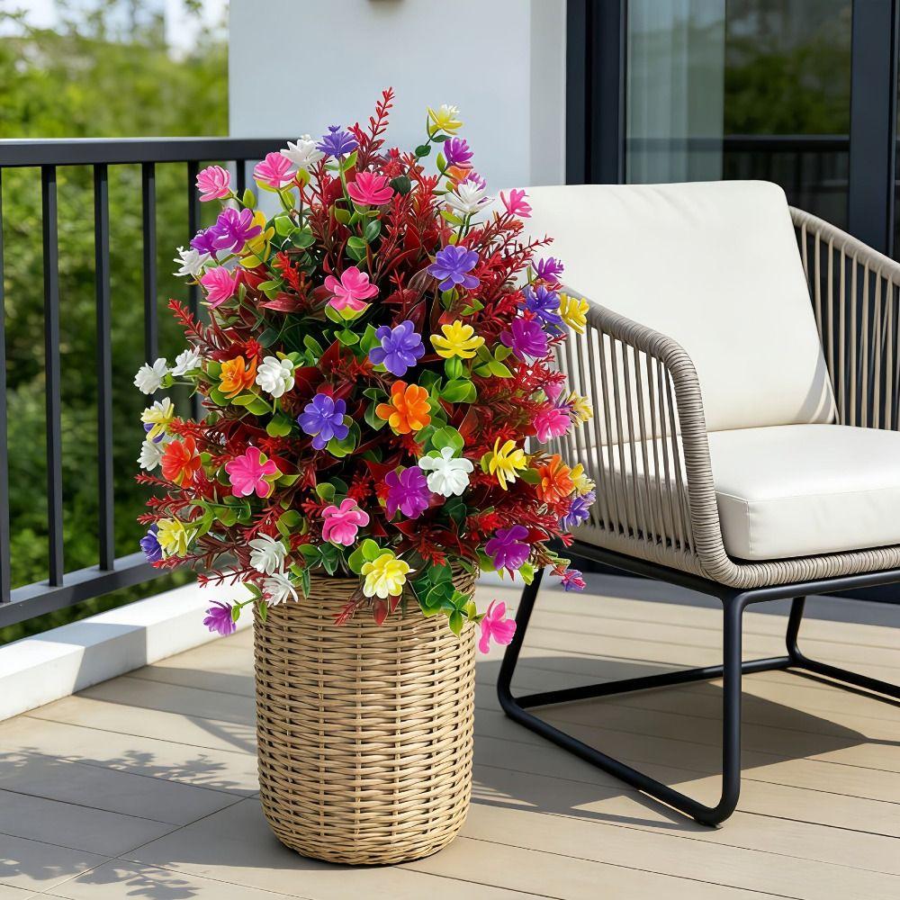 18 Inch Artificial Flower Stake Multicolor Bouquet Artificial Petunias with Ground Stake Outdoor