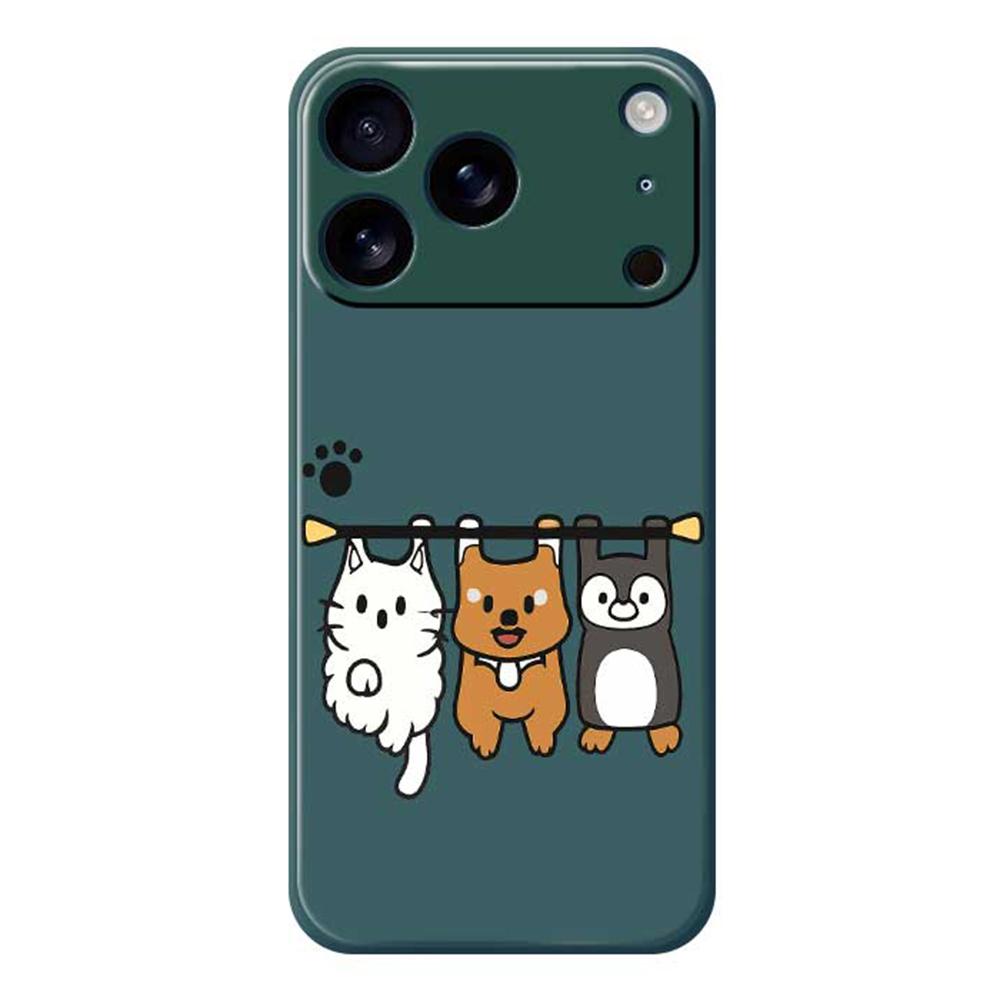 

For iPhone 17 Pro Max Case Three Animal Dolls Pattern Printing Straight Edge TPU Phone Back Cover Green