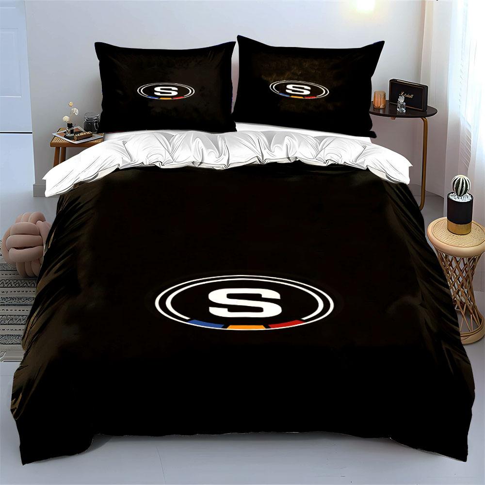 Black Bedding Set with Letter "S" Logo Design Print Bedding Set Duvet Cover Pillowcases (1* Duvet Cover 2* Pillowcases Do Not Include Comforter)