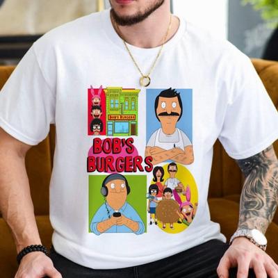 Vintage Classic Cartoon Man Printed Tshirt Bobs Burgers Tina Louise Gene Linda Bob Belcher Teddy Shirt Casual Cotton Tops Tees