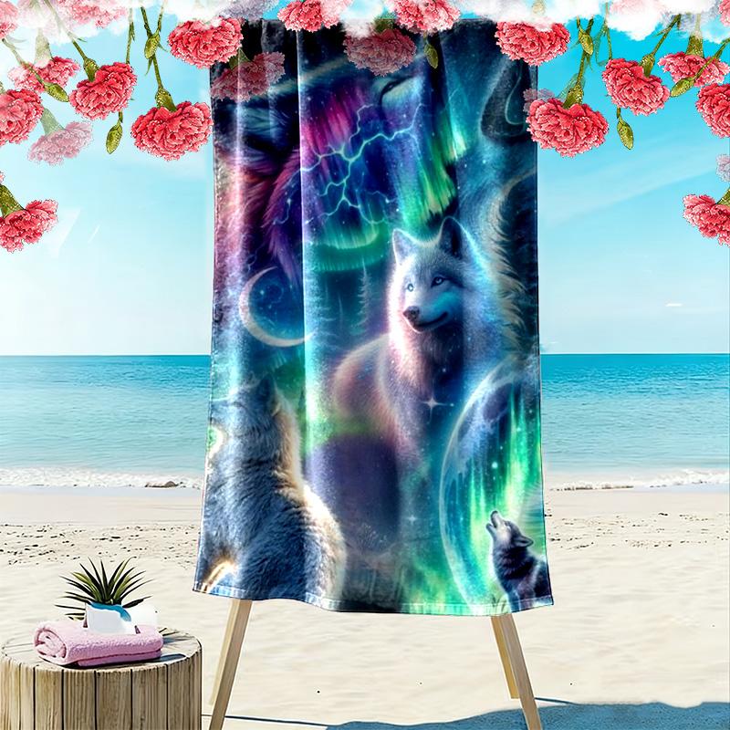 Wolf Art Print Beach Towel, Large Soft Quick Dry Towel for Beach Camping Swimming