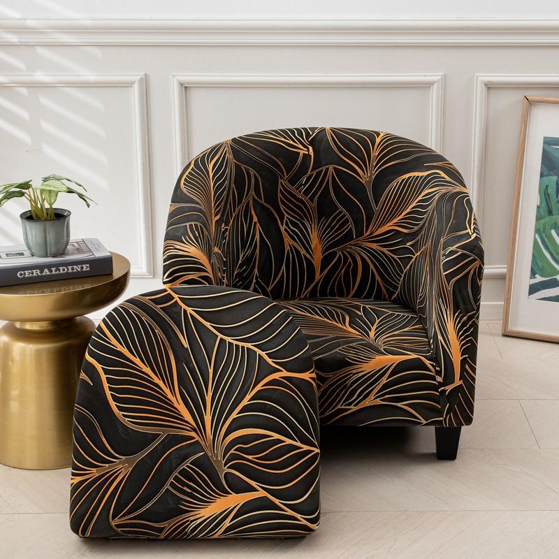 Club Chair Slipcover 2 Piece Stretch Printed Round Barrel Chair Covers Removable Tub Chair Slipcover With Elastic Bottom