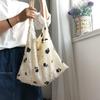 Retro Pleated Fabric Women's One-shoulder Bag Vintage Design Rose Flower Ladies Tote Shopper Bags Female Thin Cloth Handbags