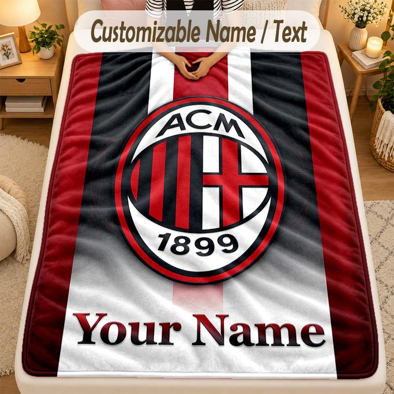 Flannel BlanketAC Milan Custom Name Text Personalized Soft Warm Throw Blanket Home Decor Gift