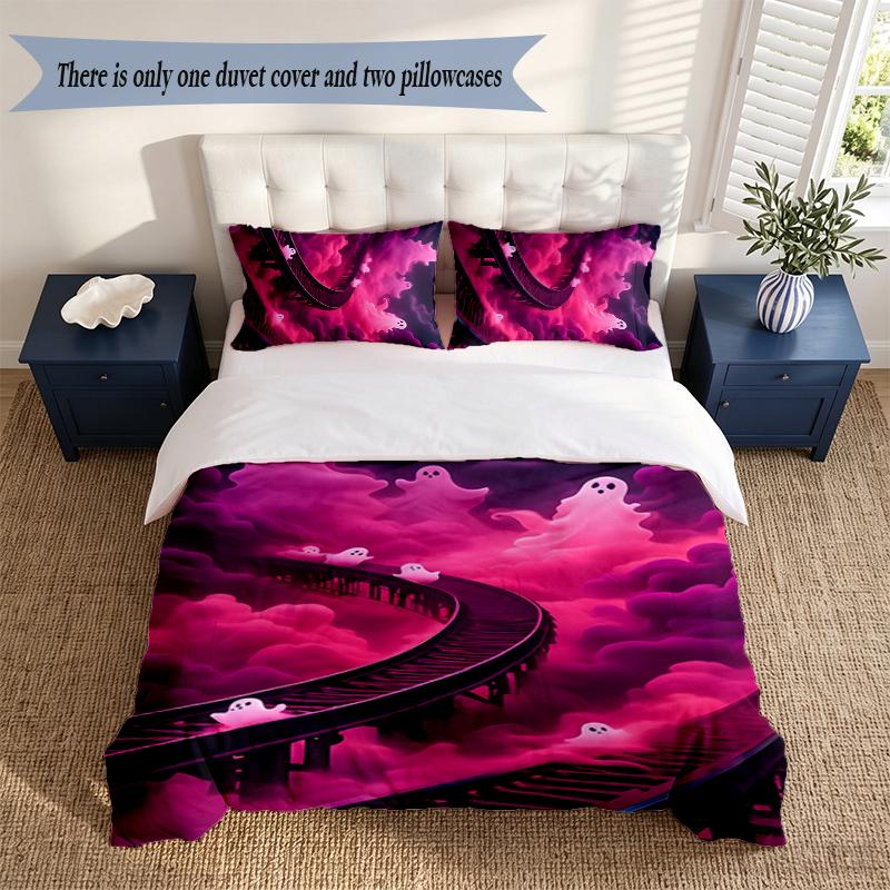 Horror Halloween 3‑Piece Bedding Set Soft Microfiber Duvet Cover Pillowcases Comfortable Bed Linen for Bedroom Decoration