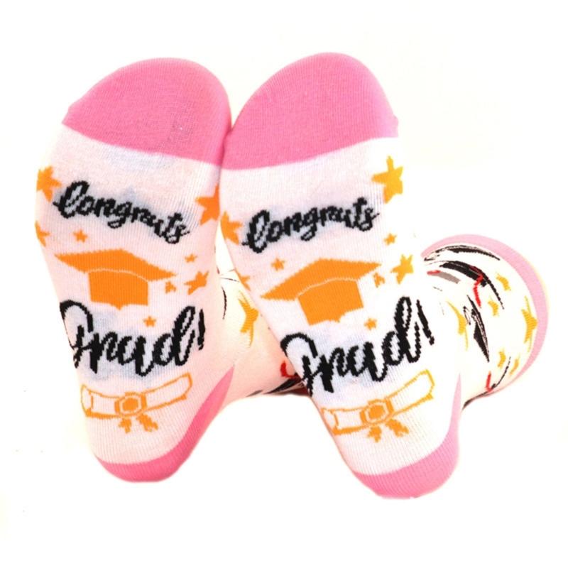 Graduation Socks Congrats Grad Letter Jacquard Patterned Socks Graduation Novelty Crew Socks Funny Graduation Gift розовый