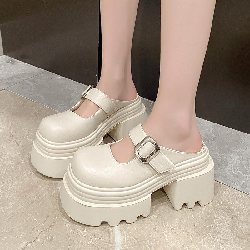 Fashion 10.5cm Microfiber Leather Platform Autumn Breathable Pumps Summer Spring Synthetic Chunky Heels Mary Jane Slipper Shoes