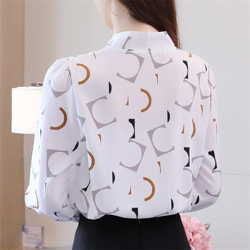 M-4XL Women Spring Summer Style Chiffon Blouses Shirts Lady Casual Long Sleeves Bow Tie Collar Printed Blouses Tops
