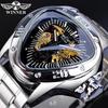 WINNER Steampunk moda triángulo esqueleto dorado movimiento misterioso hombres relojes de pulsera mecánicos automáticos marca superior de lujo