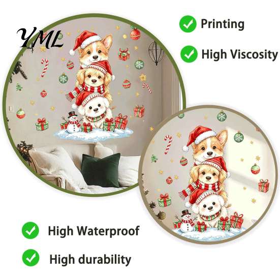 Indoor Christmas Wall Ornaments Decals, Watercolor Stacked Dogs Stickers, Self?Adhesive PVC Xmas Holiday Decor for Living Room Puppy Stickers