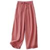 2025 Summer New Solid Color Cotton and Linen Lace Straight-leg Pants Women's Literary Style Drawstring Elastic Waist Casual Pants