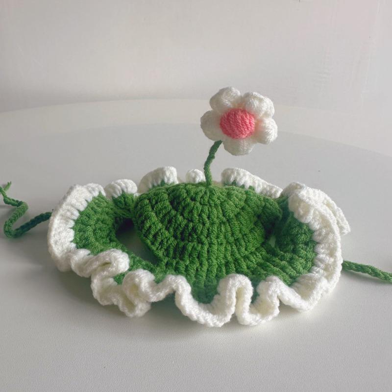 

Pet Cat Springfield Flower Hat, Wool Dog Cat Headgear Finished Headgear Decoration Hand-woven Cute Drag Cat Accessories S
