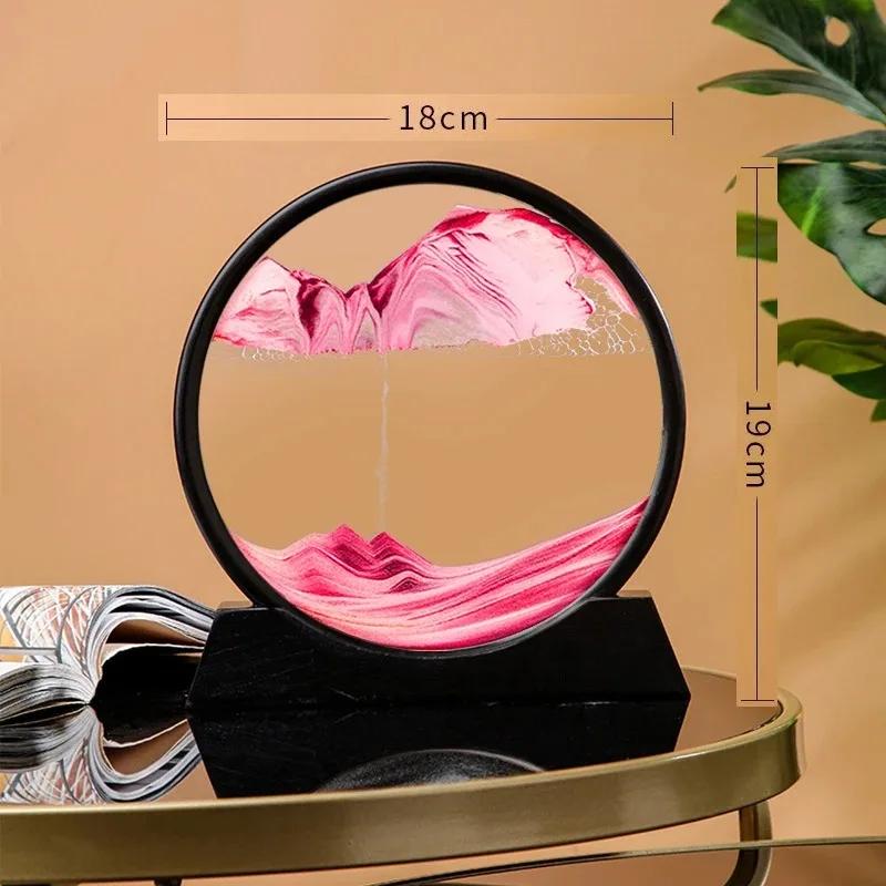 3D Flowing Sand Art Picture 7-Inch Round Glass Seaview Hourglass Flowing Sand Craft Flowing Sand Painting Home Decoration