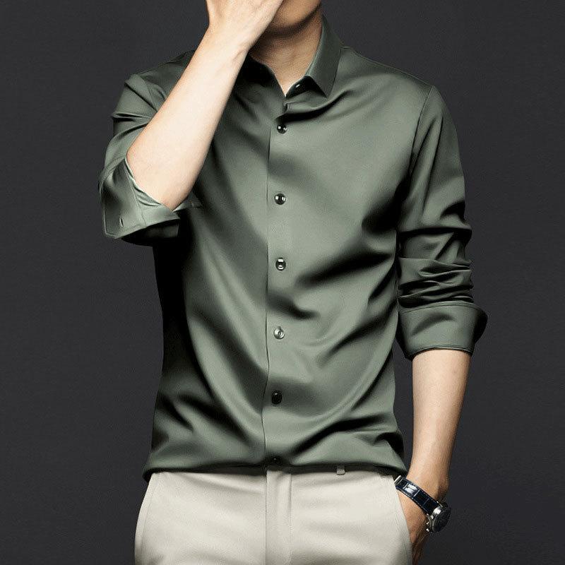 Loose Silk Satin Shirt Men Brand Long Sleeve Men Dress Shirts High Quality Business Bottoming Shirt