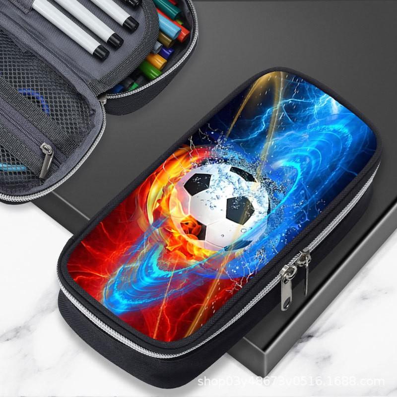Large Capacity Football-Themed Pencil Case Boys Teens School Supplies Sporty Stationery Bag Casual Unisex