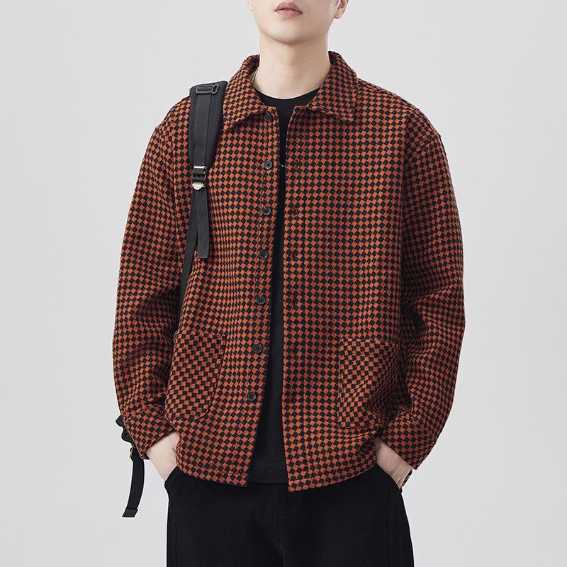 New Spring Japanese Retro Men's Loose Shirt Color Knitted Jacquard Casual American Shirt