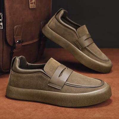 Fashion Outdoor Casual Leather Walking Vulcanize Shoes for Men Retro Sneakers Man Non-slip Soft Bottom Work Loafers Flat Bottom Footwear