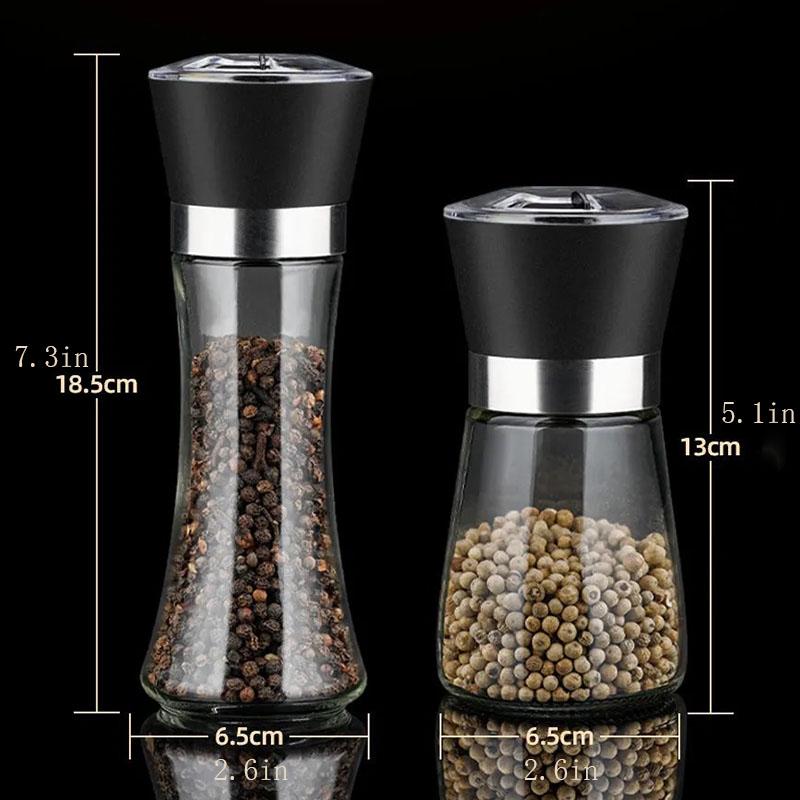 Premium Stainless Steel Pepper Grinder, Durable Glass Body, Adjustable Coarseness Handheld Spice Mill