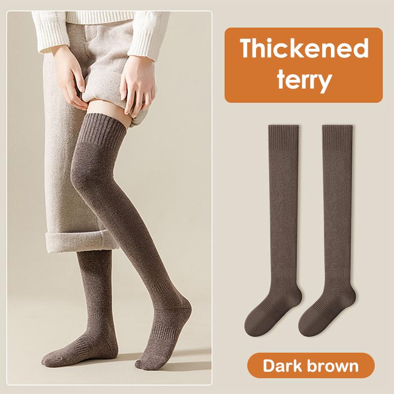 Calcetines largos y cálidos de invierno para mujer, de tubo grueso y alto, por encima de la rodilla, hasta la rodilla, de rizo, de color liso, gruesos, hasta la pantorrilla