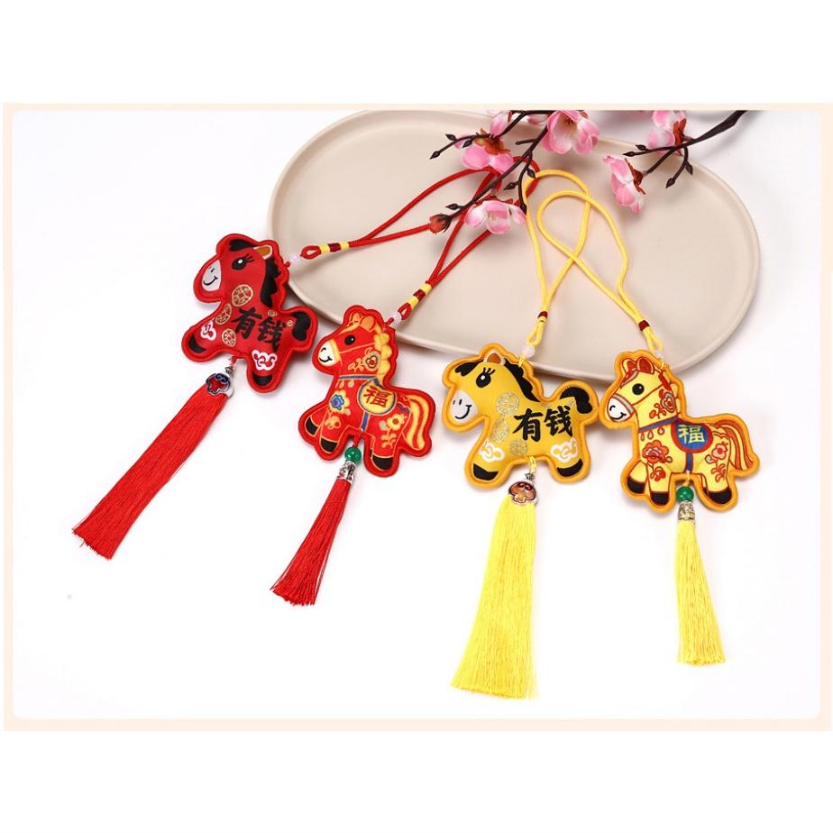Chinese Style Zodiac Mascot Pendant Blessing Embroidery Lucky Fragrant Bag With Tassels Horse Incense Bag Car Hanging