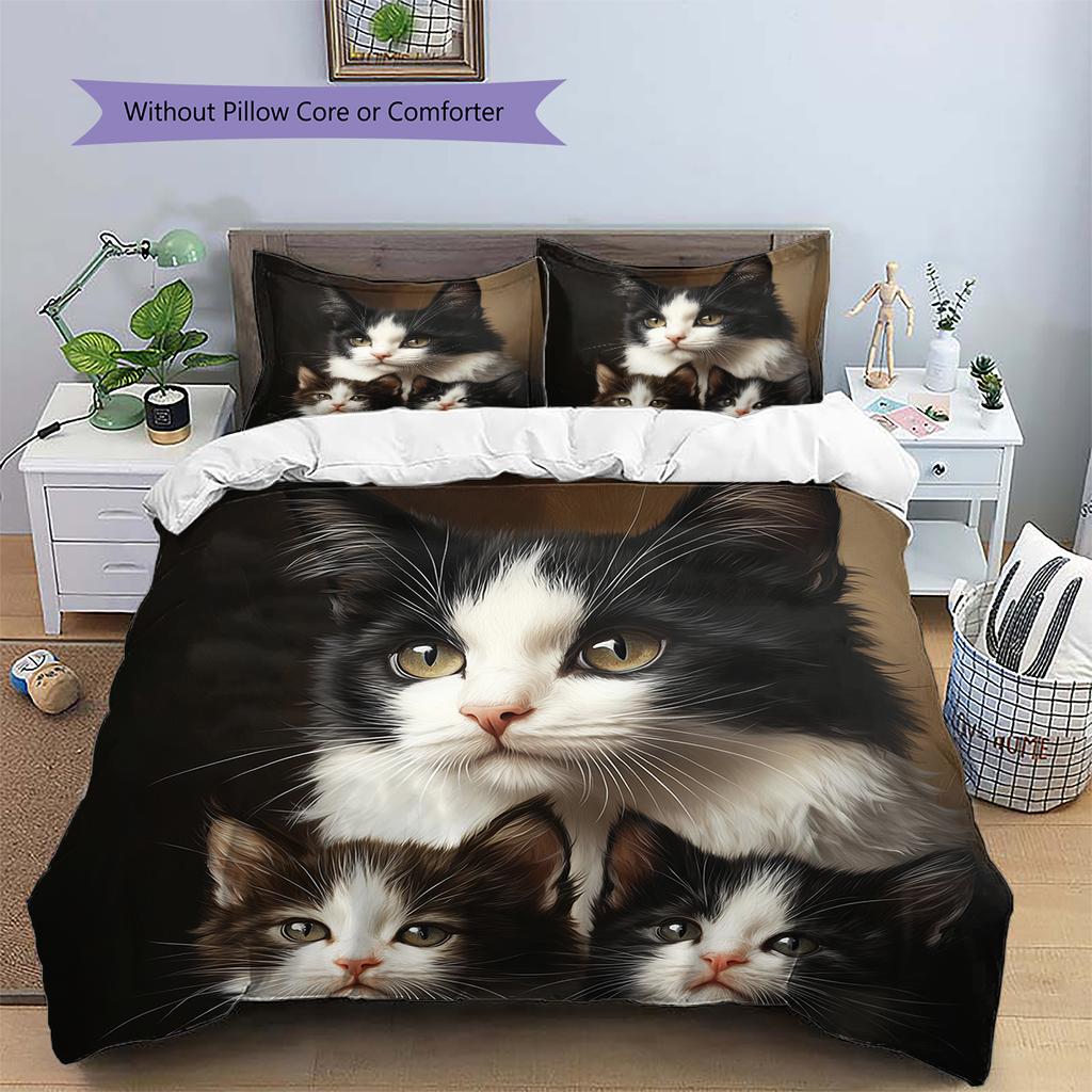 Cow Cat Pattern Bedding Home Decoration Birthday Gift (1 * duvet cover + 2 * pillowcase, without core)