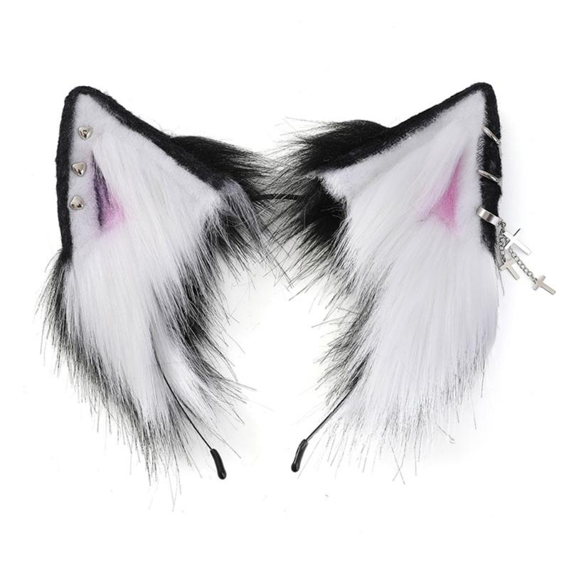 Cartoon Foxes Cat Ear Shape Hair Hoop with Alloy Earring Decor Hair Holder Cosplay Party Headwear for Teenagers Adult