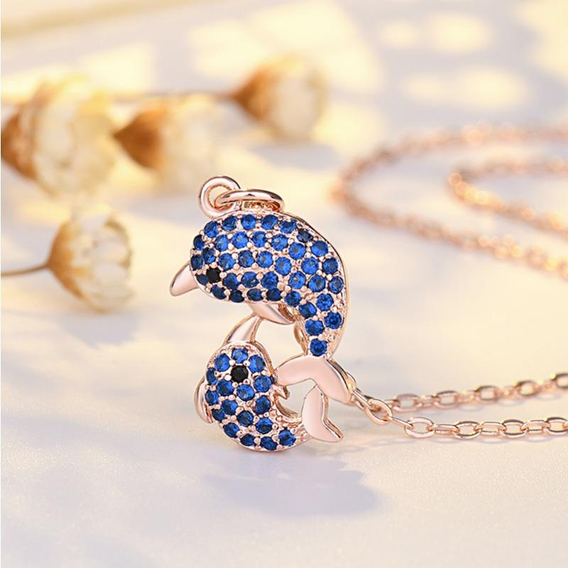 

Простое ожерелье с дельфином и бриллиантами для женщин, подвеска с голубыми бриллиантами, цепочка на ключицу, ювелирные изделия