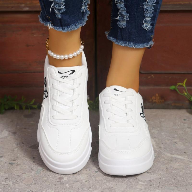 Chaussures pour femmes 2024 à lacets Chaussures vulcanisées pour femmes Grande taille Baskets pour femmes Broderie nœud papillon Bout rond Chaussures décontractées pour femmes