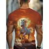 Męski T-shirt z nadrukiem 3D wzoru białego konia, Humoryczny T-shirt z nadrukiem cyfrowym z krótkim rękawem, Oddychający poliester, Okrągły dekolt, Casualowy