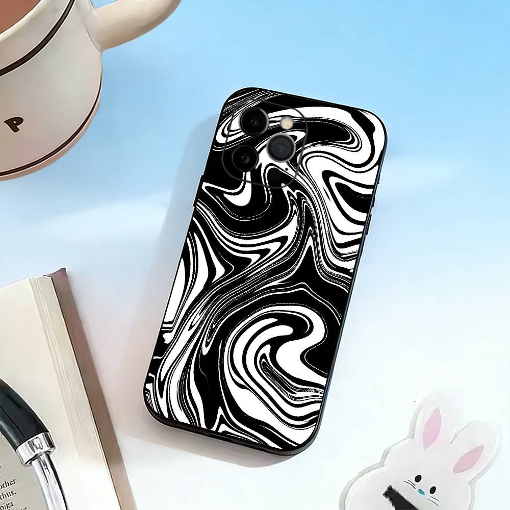 Liquid Swirl Pattern Phone Case For iPhone 17,16,15,14,13,12,11 Plus,Pro Max,XS,Soft Silicone Black Cover