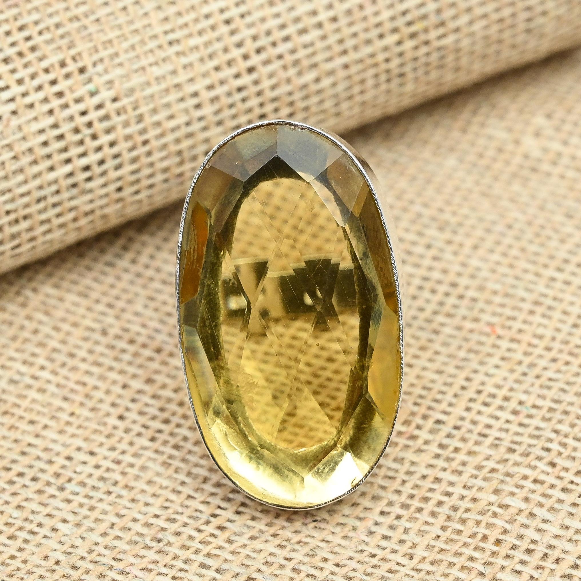 

Граненый цитрин стерлингового серебра 925 пробы ручной работы Мемориальный подарок для нее 7.5 жёлтый