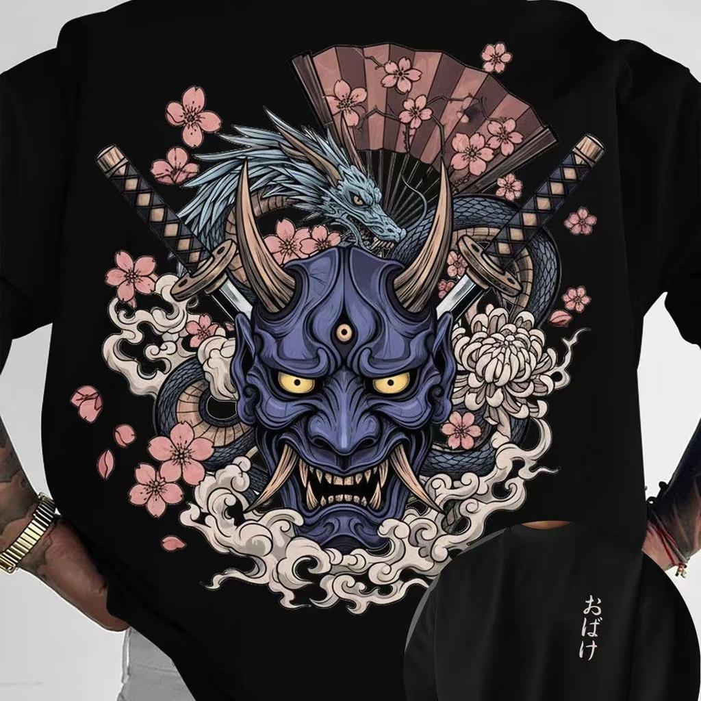 Japanesestyle ghost face printed Womens Tshirt pure cotton loose fit trendy and fashionable Unisexs and Womens top