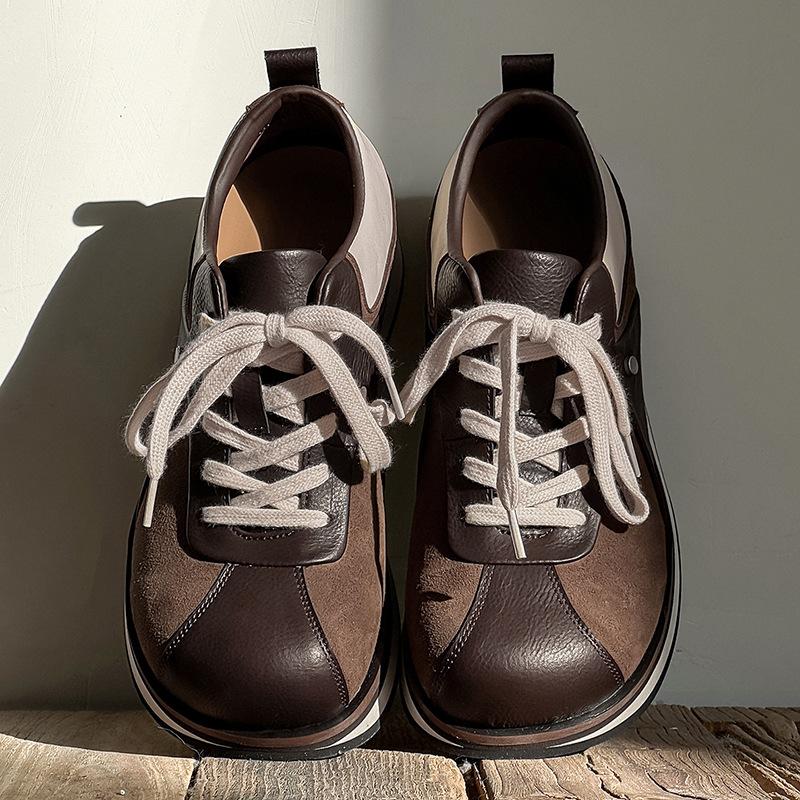 

Spring new retro premium Maillard square head German training shoes platform sports and leisure shoes women s size 36 коричневый