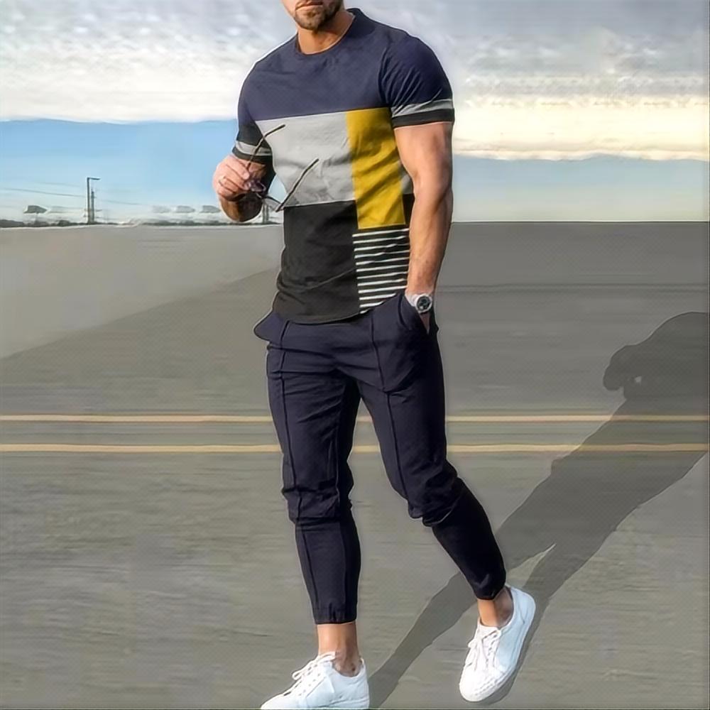 Summer Men's Sportswear Set Short Sleeved T-shirt Long Pants Two-piece Set Men's Sportswear 3D Printed Casual Trend Oversized