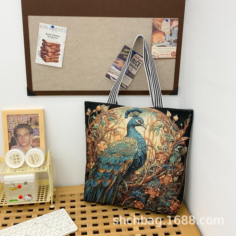 Modische Damenhandtasche Umhängetasche Große Kapazität Einkaufstasche mit ethnischen und chinesischen Stilen