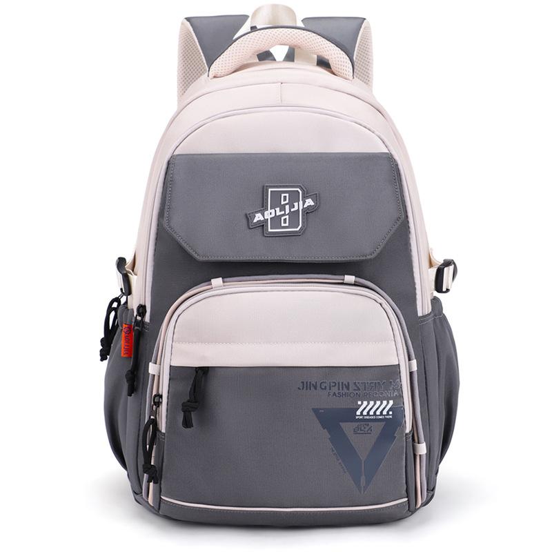 Men Contrast Backpack Large Capacity Student Schoolbag Women Travel Backpack