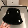 Small Fragrant Wind Pearl Flower Fur Integrated Bucket Hat Warm Sweet Plush Bucket Hat Basin Hat