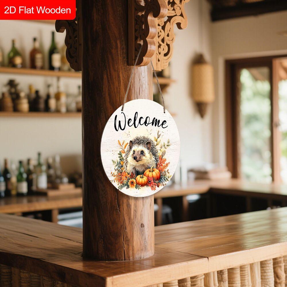 Garden decorations,autumn harvest festival decorations,wooden hanging decorative signs,"welcome" signs, hedgehog and pumpkin patterns,2D flat products