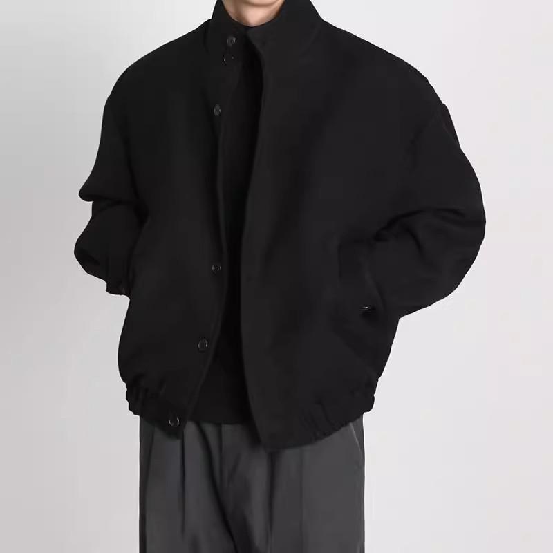 

Men s British Style Loose Casual Wool Blend Stand-Up Collar Jacket for Autumn and Winter XL чорний